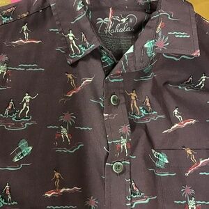 Kahala Aloha Surf Shirt Medium Vintage Style Hawaiian Print Brown Mens Med